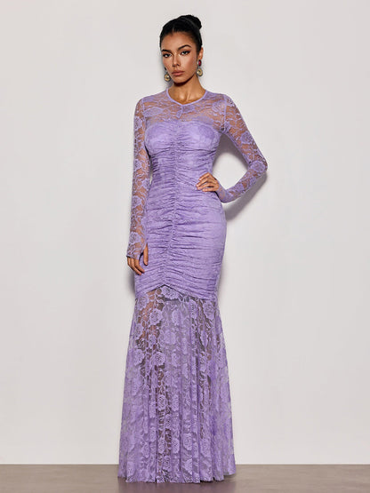 Nora Lace Ruched Mermaid Maxi Dress