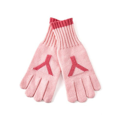 Letter Jacquard Color Block Knit Gloves