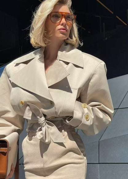 Cropped Belted Trench Jacket Polyester Matte Finish