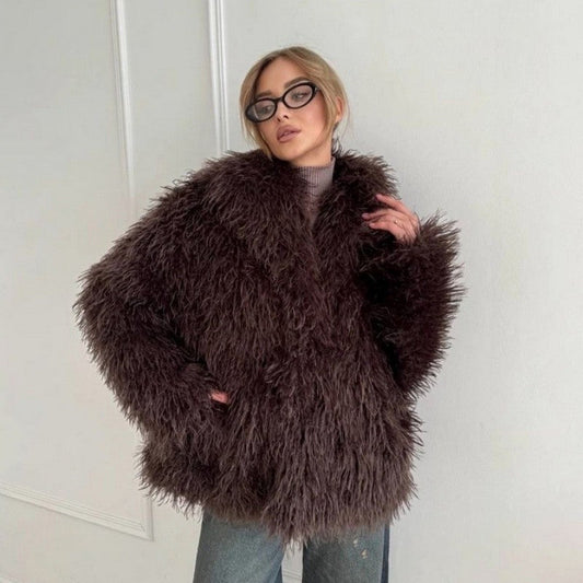 Faux Fur Coat Large Lapel Raglan Sleeve Winter Outerwear