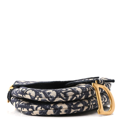 Oblique Embroidered Saddle Bag Blue