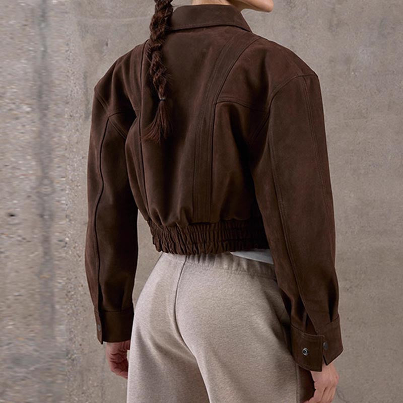 Vintage Lapel Collar Long Sleeve Zipper Jacket