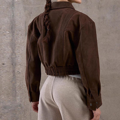 Vintage Lapel Collar Long Sleeve Zipper Jacket