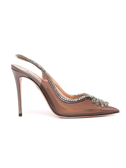 Sapphira Pointed-Toe Clear Strappy Stiletto Heels with Rhinestones