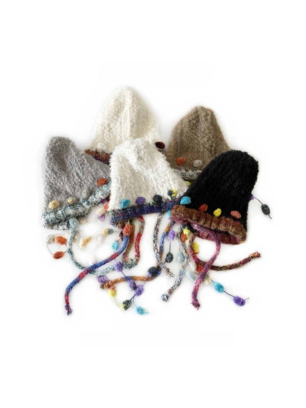 Haila - Winter Knitted Beanie with Pompom &amp; Tassel Braids