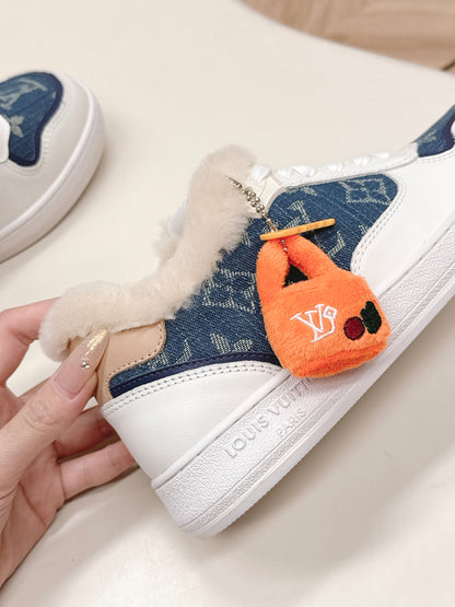 LV Stadium Sneaker White Cowhide Denim Wool 595429