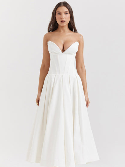 Aria Off-Shoulder Corset Midi Dress In White