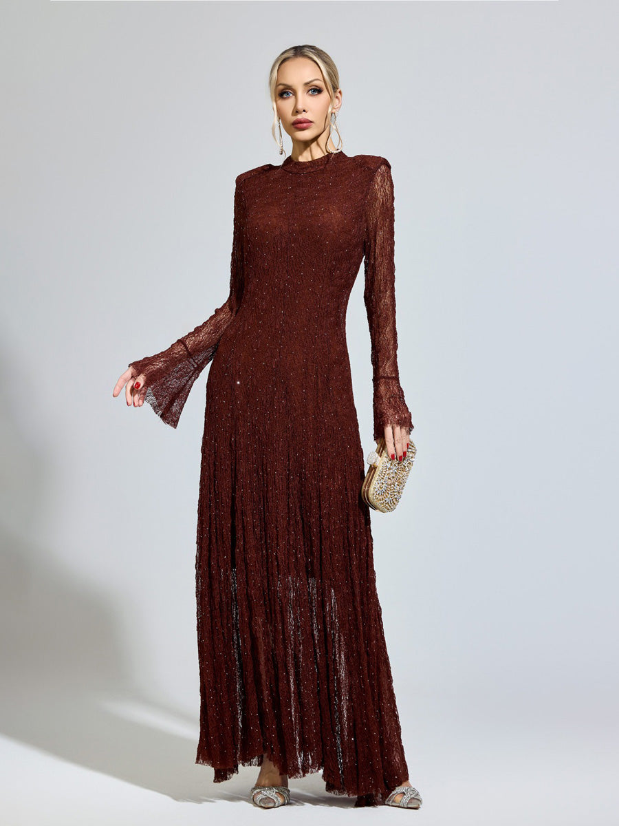 Octavia Brown Lace Long Sleeve Dress