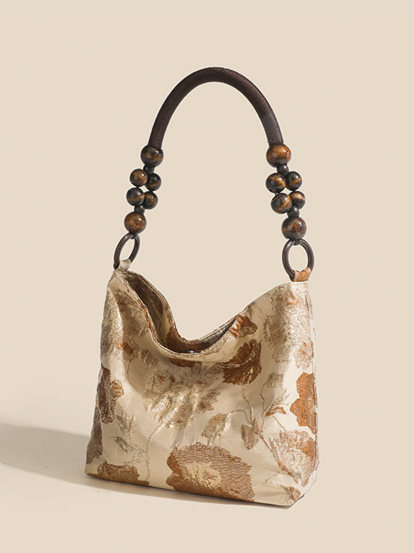 Beads Contrast Color Jacquard Pockets Split-Joint Zipper Handbags