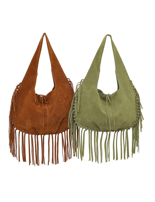 Retro Tassel Hobo Velvet Shoulder Bag