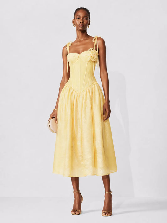 Natalia Floral Camisole Midi Dress In Yellow