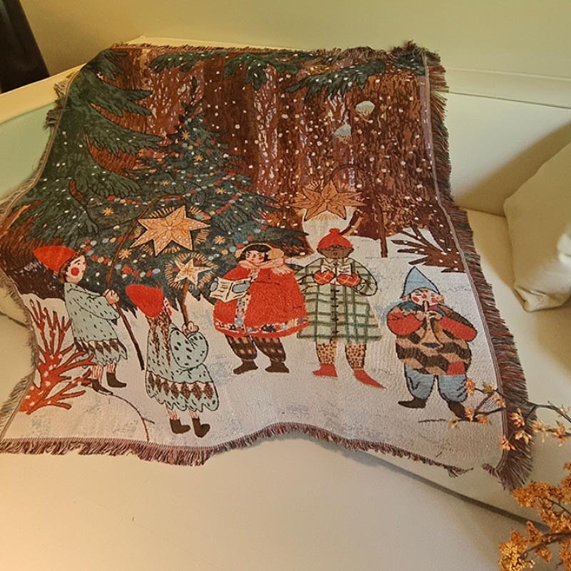 Christmas Jacquard Tassel Home Decor Throw Blanket