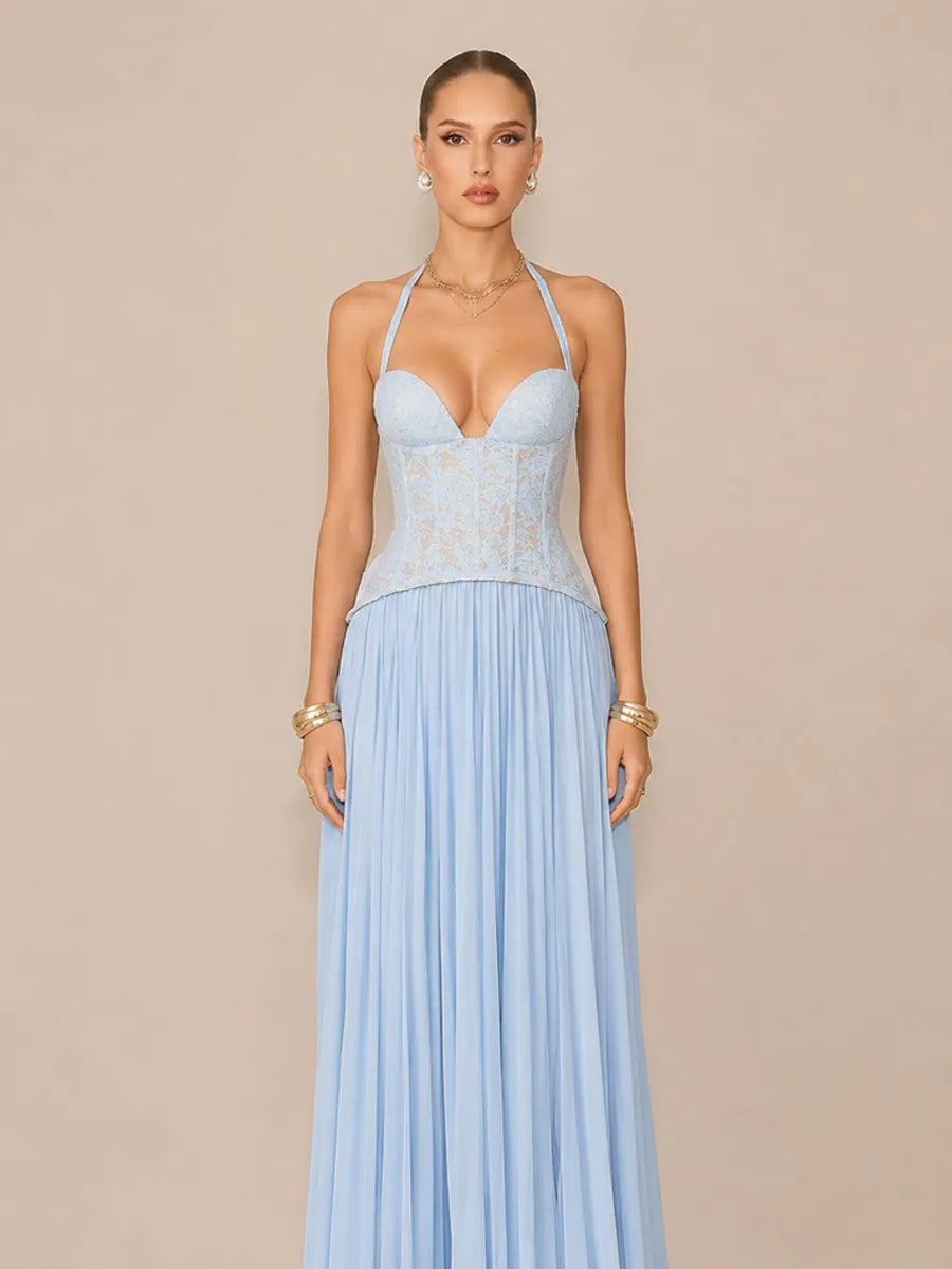 Kalina Ruched Halter-Neck Bodycon Maxi Dress