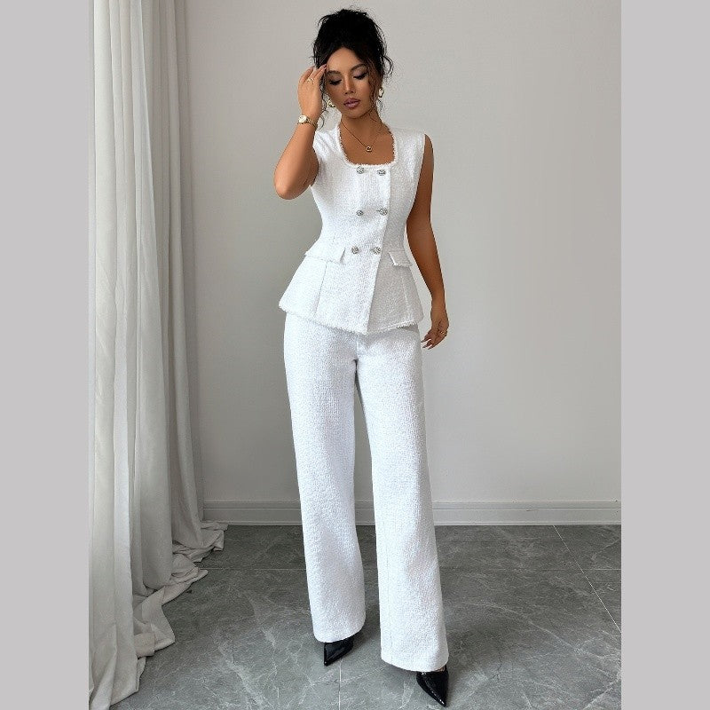 Square Neck Tank Top And Long Pants Suit