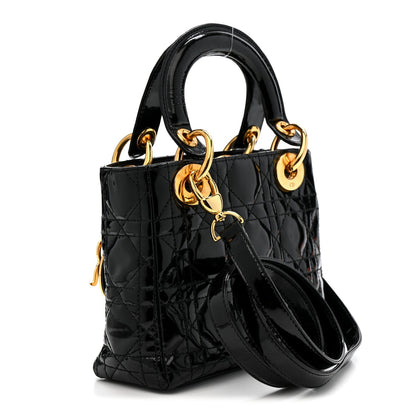 Patent Cannage Mini Lady Dior Black