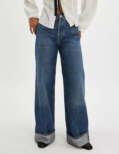 Casual Washed High Waisted Straight Leg Jeans