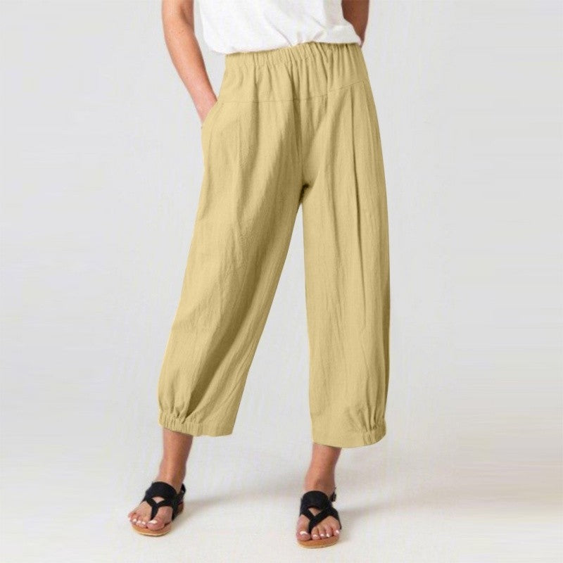 Solid Color Wide Leg Cropped Pants
