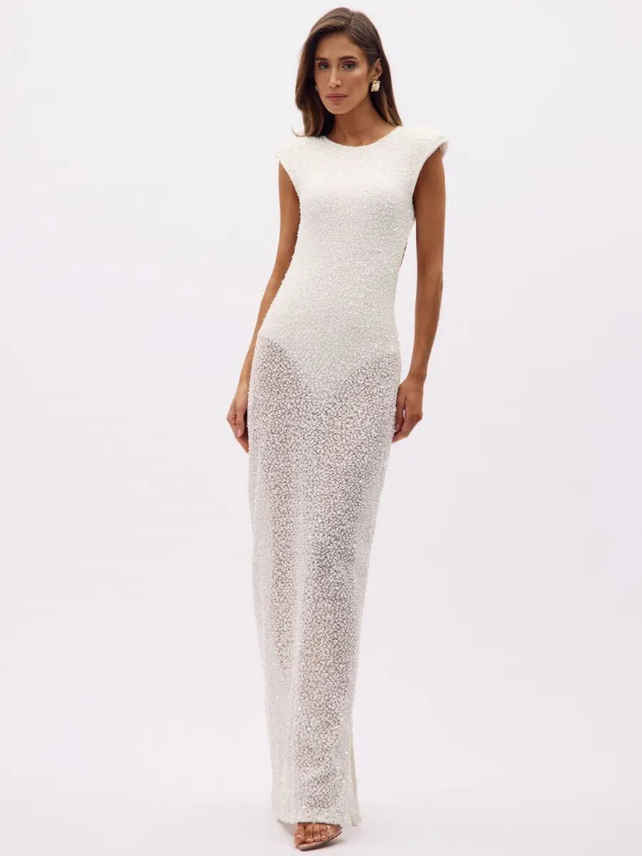 Aria White Sequined Maxi Dress