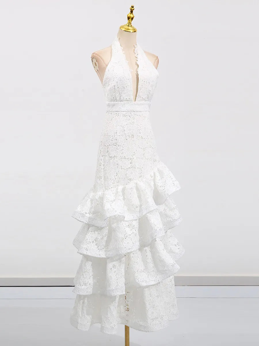 Indira Elegant Ruffled Backless Maxi Dress