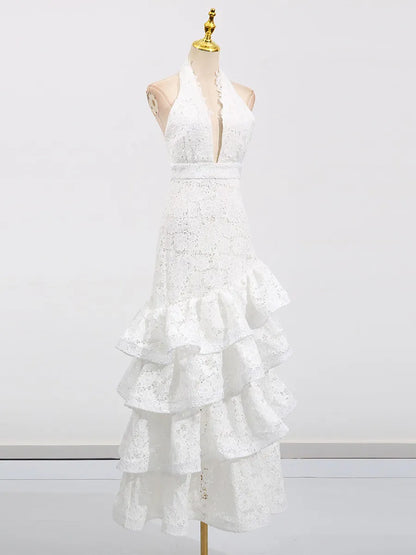 Indira Elegant Ruffled Backless Maxi Dress