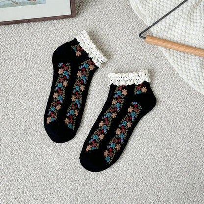 Rufia - Vintage Rolled Edge Floral Ankle Socks