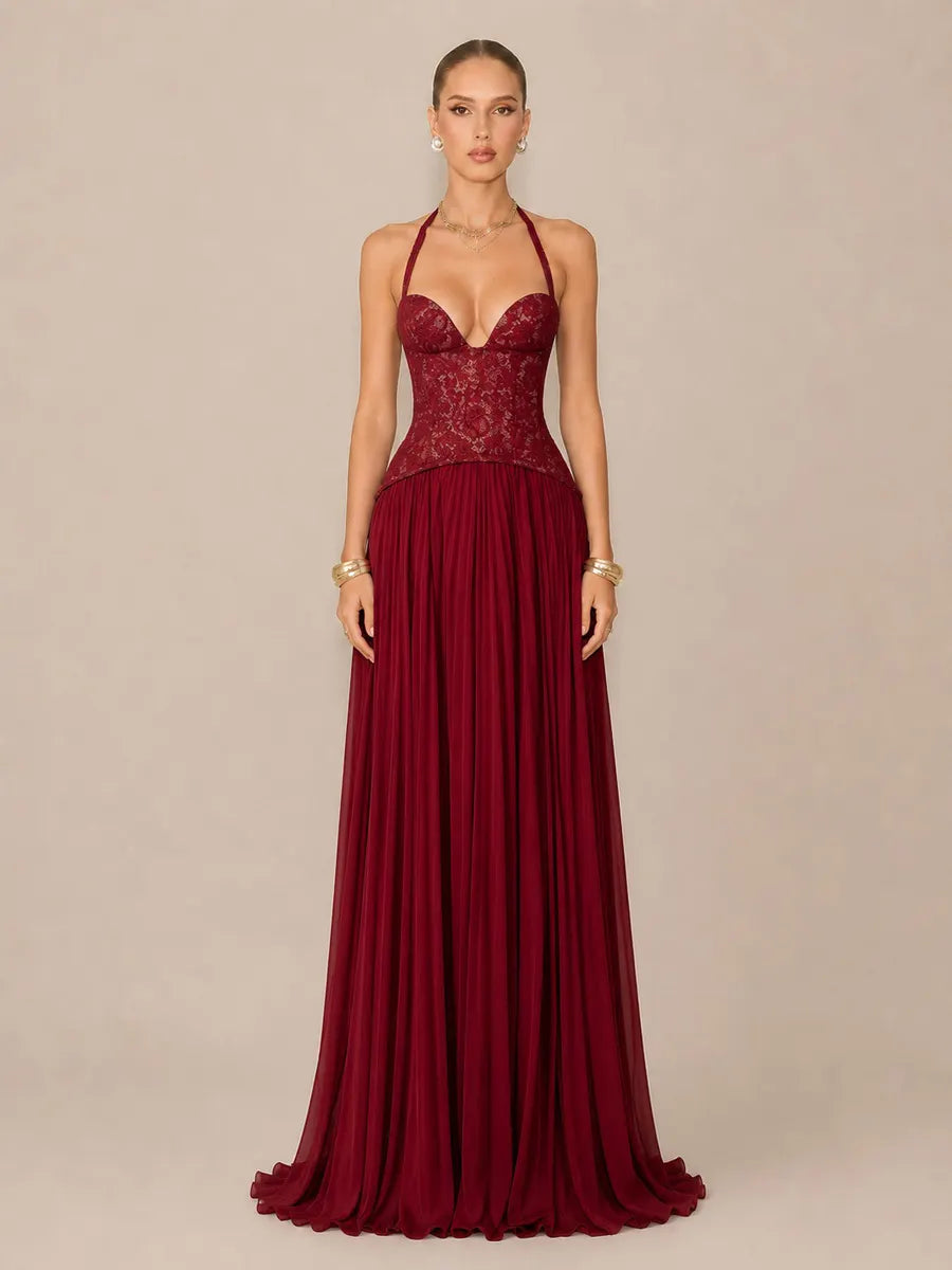 Kalina Ruched Halter-Neck Bodycon Maxi Dress