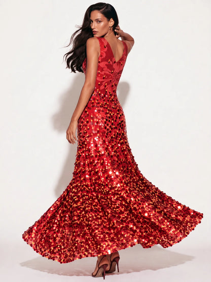Elara Sleeveless Sequin Fringe Maxi Dress