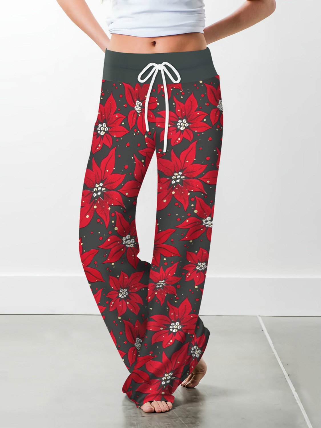 Flake Fashion Woman Digital Printing Loose Casual Flower Pattern Pants Wide Leg Yoga Pants 234