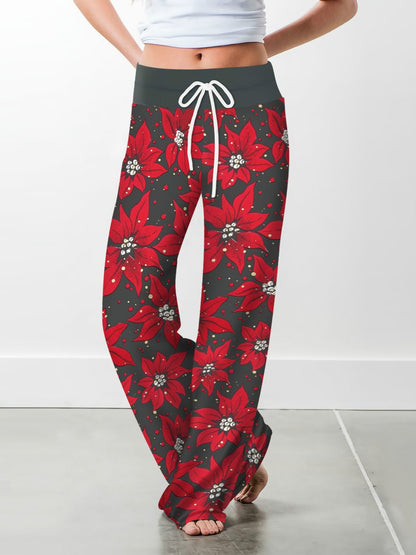 Flake Fashion Woman Digital Printing Loose Casual Flower Pattern Pants Wide Leg Yoga Pants 234