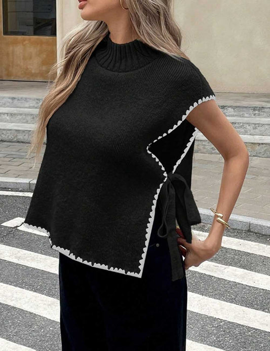 Simple Sleeveless Bow Tie Side Knit Sweater Vest