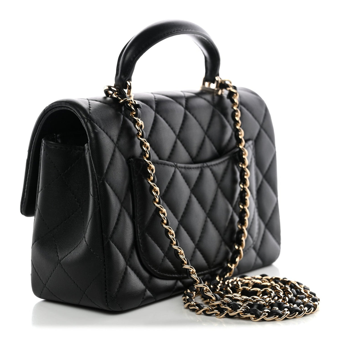 Lambskin Quilted Mini Top Handle Rectangular Flap Black