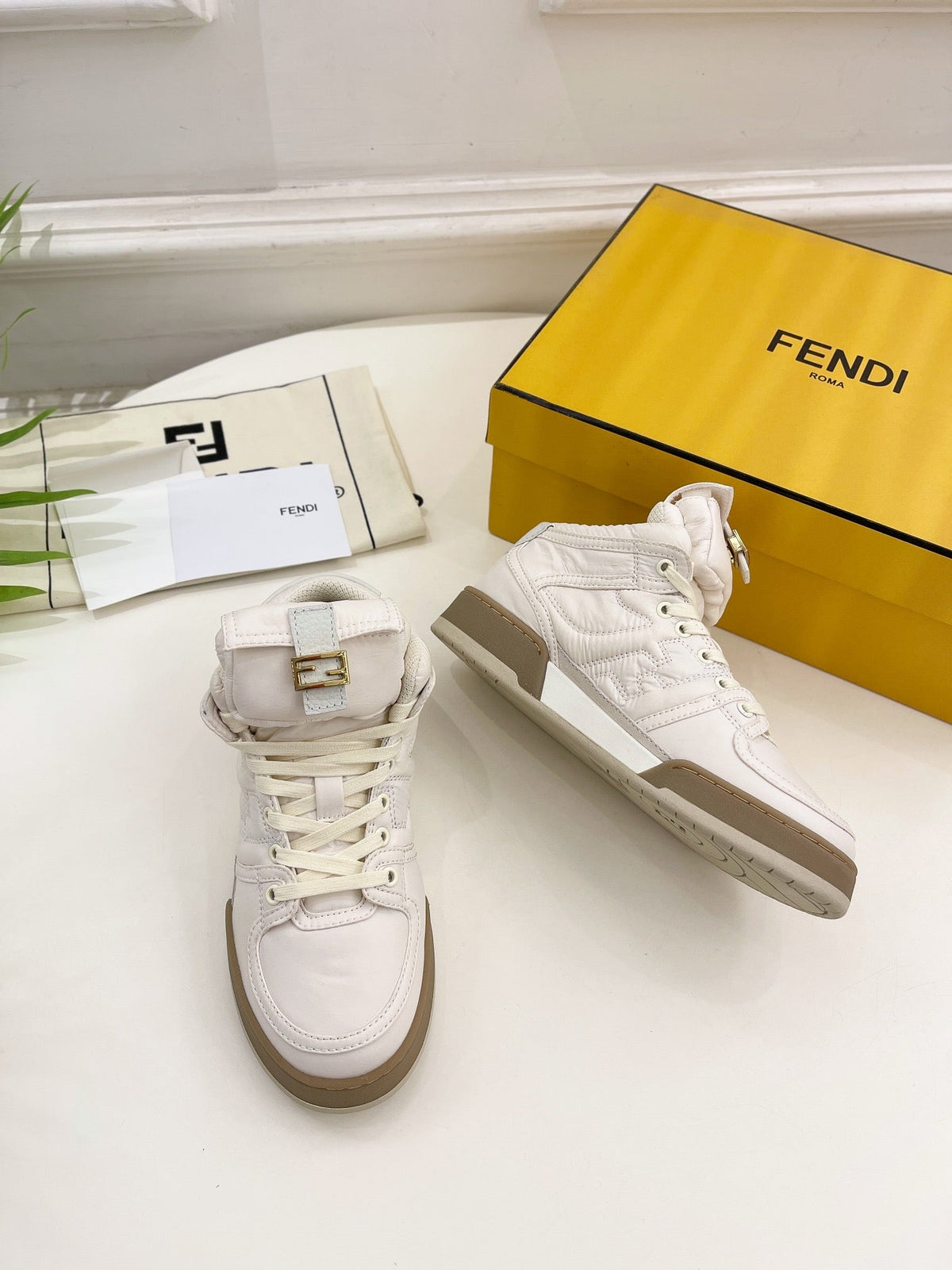 FENDI LOGO SOCK SNEAKER BOOTS IN WHITE LAMBSKIN