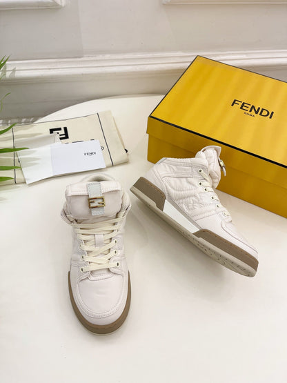 FENDI LOGO SOCK SNEAKER BOOTS IN WHITE LAMBSKIN