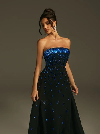 Leimomi Strapless Crystal Maxi Dress