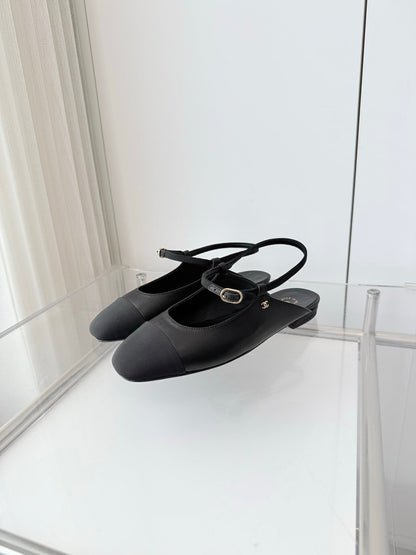 Chanel 26 Slingback Flats Black in Lambskin 597391
