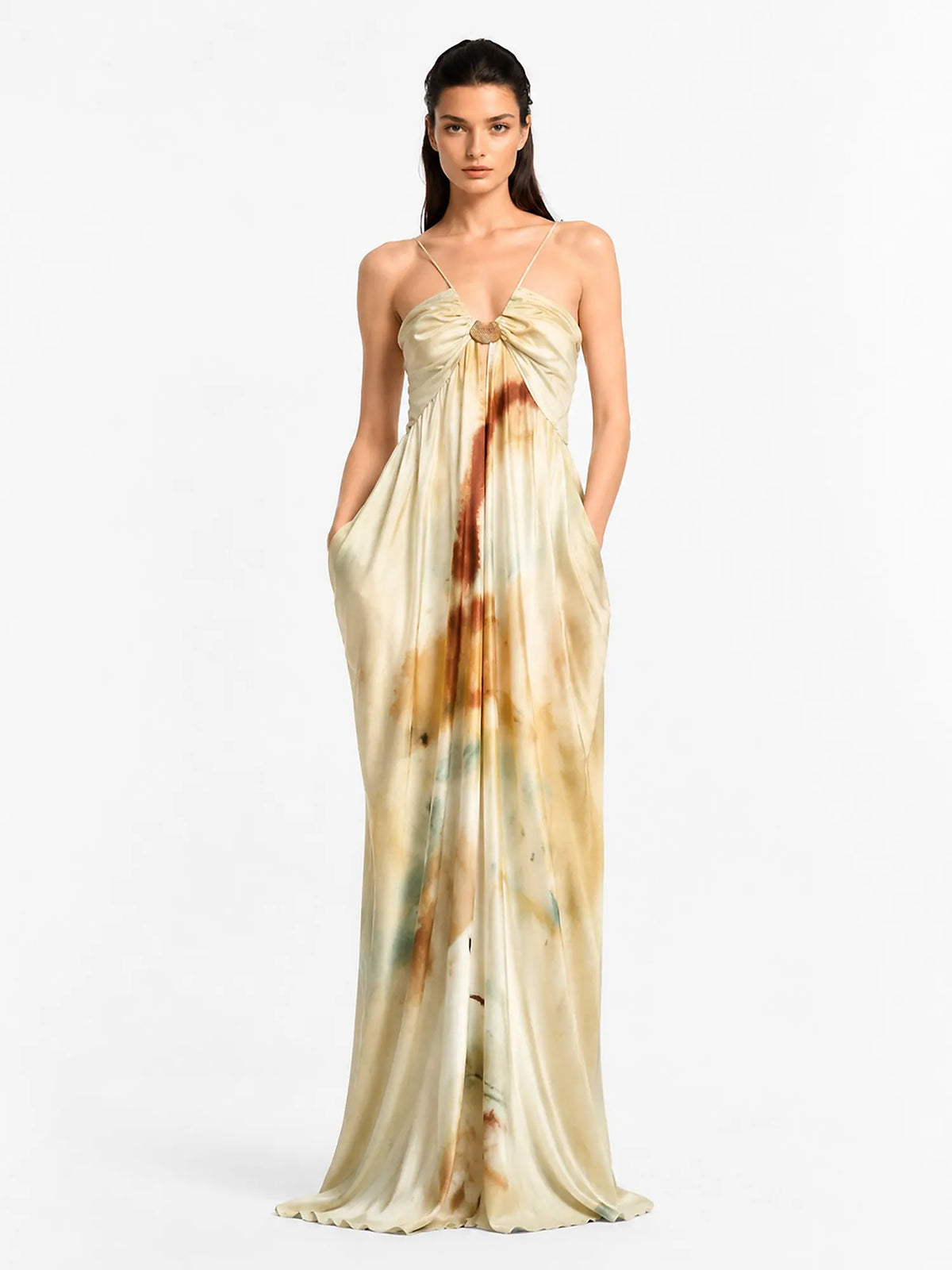 Esme Printed Pleated Halter Maxi Dress