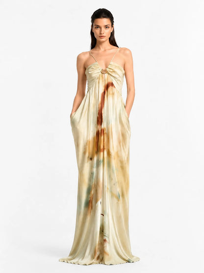 Esme Printed Pleated Halter Maxi Dress