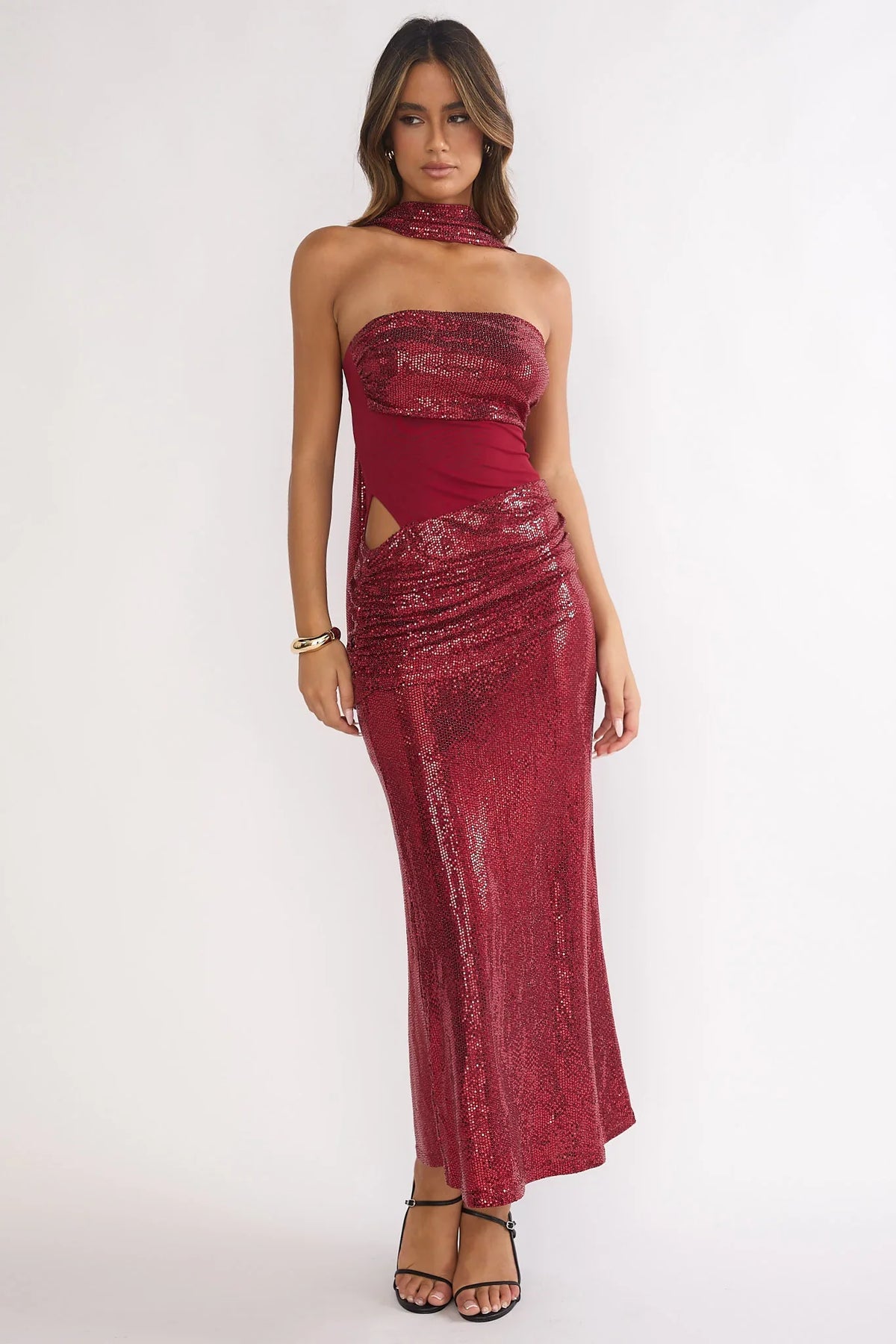 Seraphinna Strapless Cut-Out Maxi Dress Sequin Red