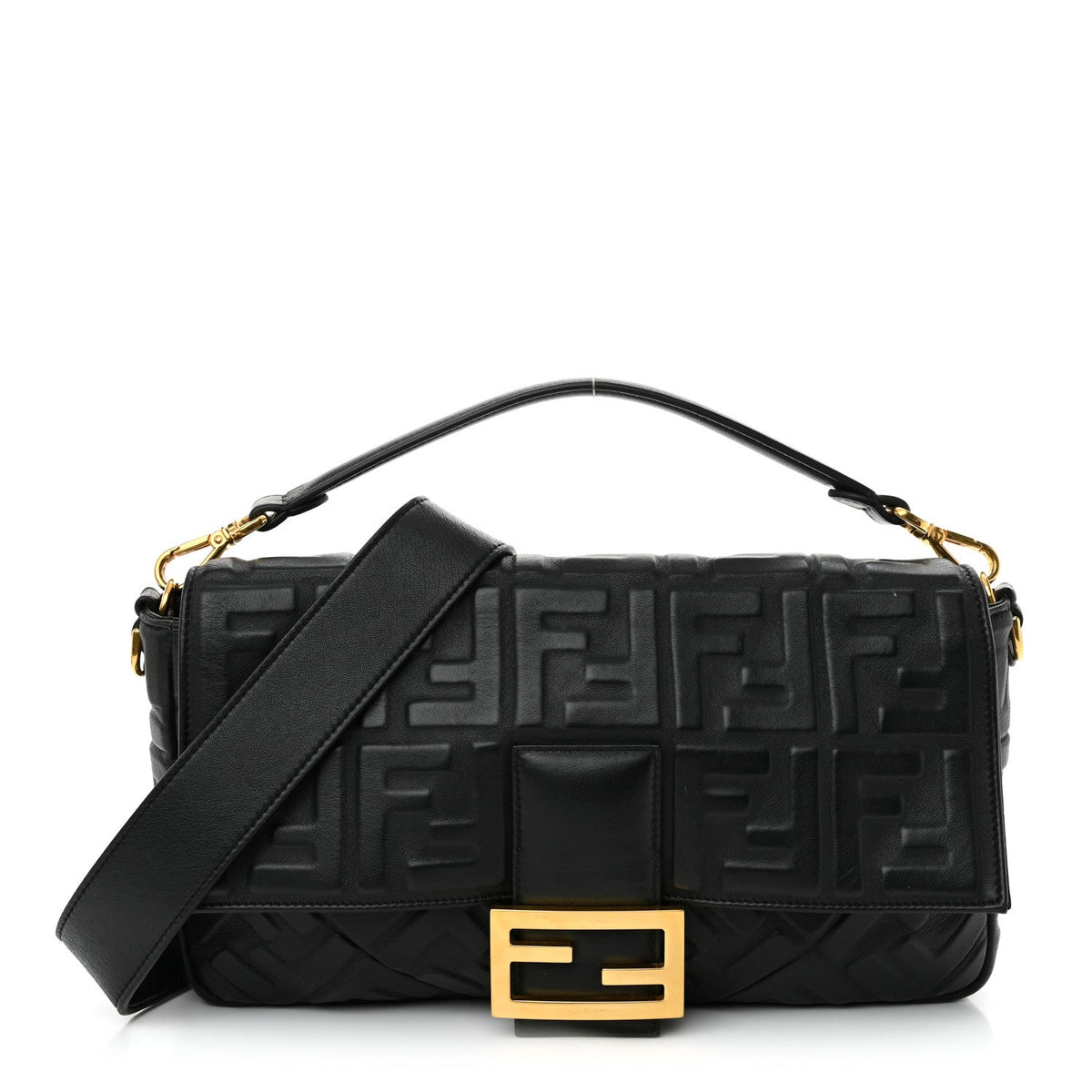 Nappa FF 1974 Embossed Large Baguette Black