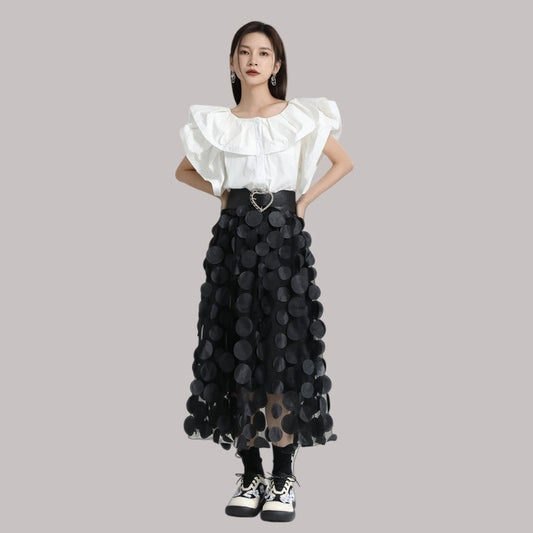 3D Polka Dot High-Waisted Skirt