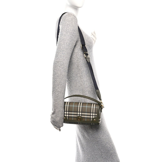 Coated Canvas Calfskin Vintage Check Note Top Handle Shoulder Bag Olive Green