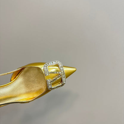 Vlogo Glow Laminated Nappa Leather Slingback Pump 65mm Gold 999042