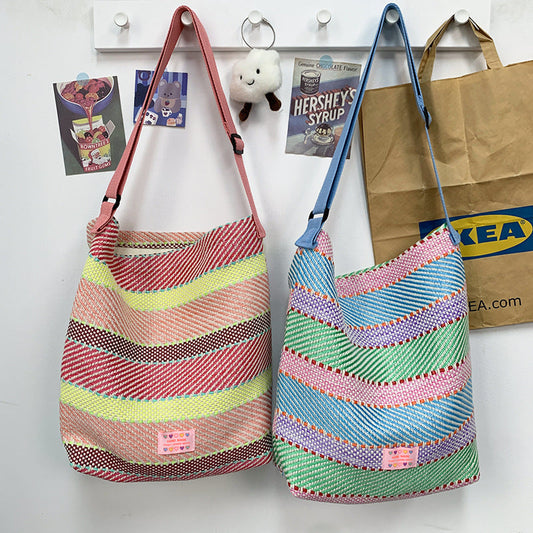 Contrast Stripe Woven Bag