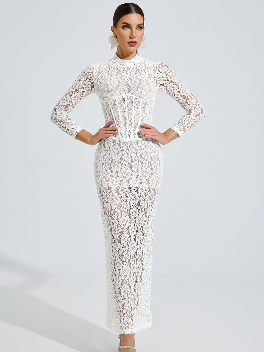 Evelyn Lace Elegance Maxi Dress In White