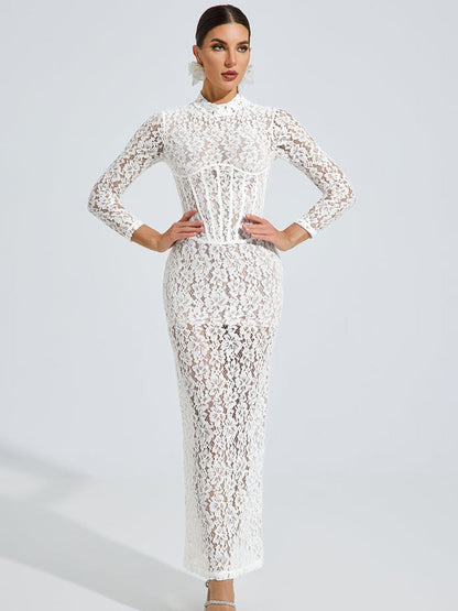 Evelyn Lace Elegance Maxi Dress In White