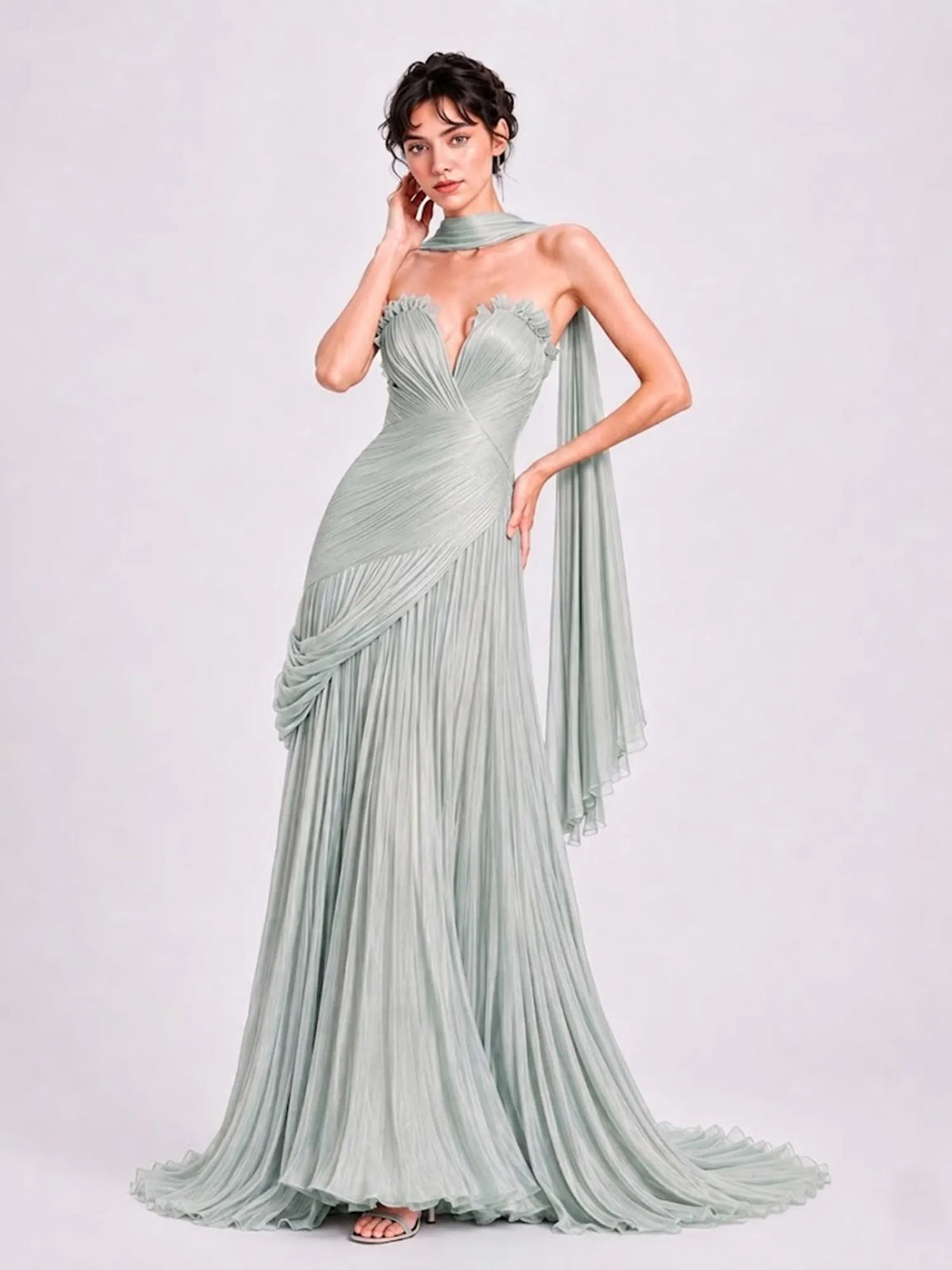 Nadia Crepe Strapless Maxi Dress In Green