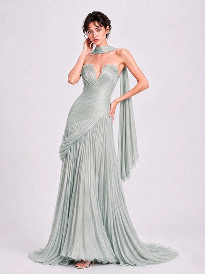 Nadia Crepe Strapless Maxi Dress In Green