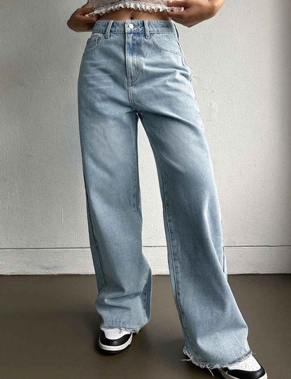 Loose Embroidered Pocket Straight Leg Jeans