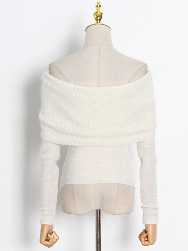 Original Stylish Off-The-Shoulder Long Sleeves Sweater Top