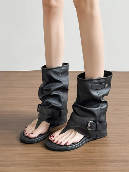 Yasmin Ruched Leather Open-toe Boots